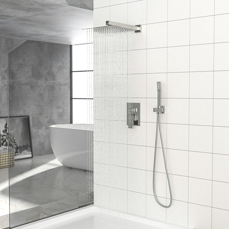 Dual Shower Head In Brushed Nickel - 10 Inch Square With Easy Installation, 360 Adjustable Rainfall And Handheld Spray For A Luxury Bath Wall Mounted Stainless Steel Construction Comfortable