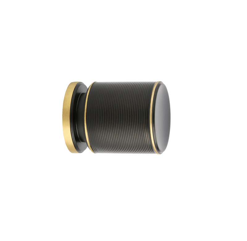 Monaco Cylindrical Knob, Brush Brass/Black, 0.75" H x 0.74" W x 0.74" D