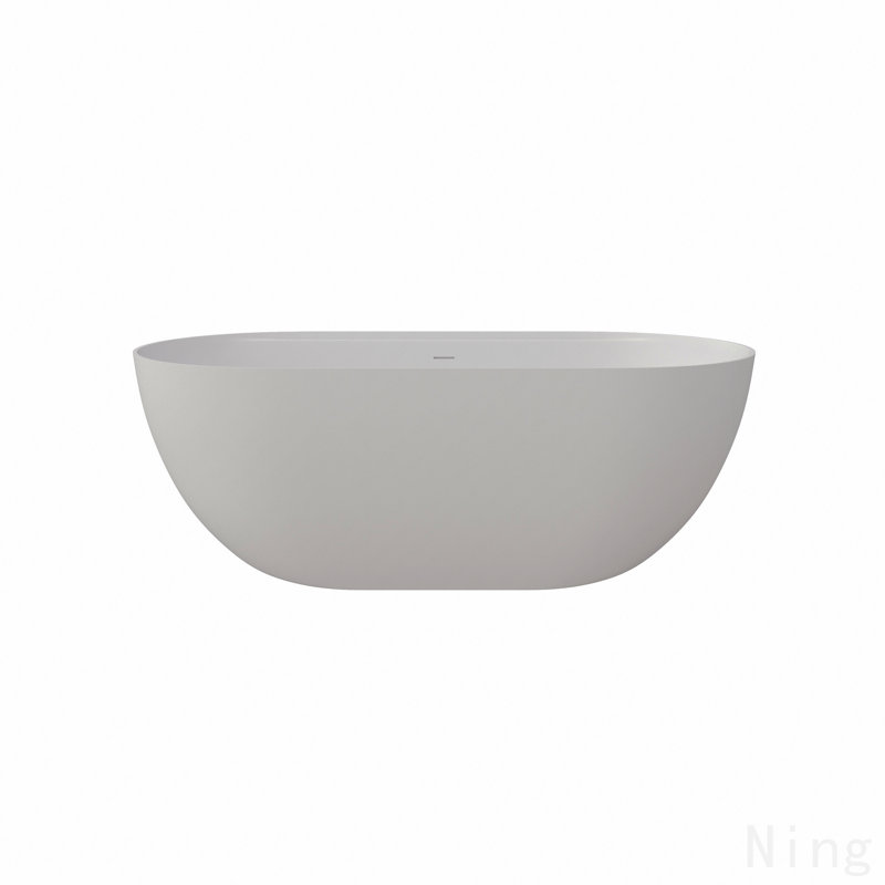 59" Premium Solid Surface Deep Soaking Bathtub With Acrylic Shelf