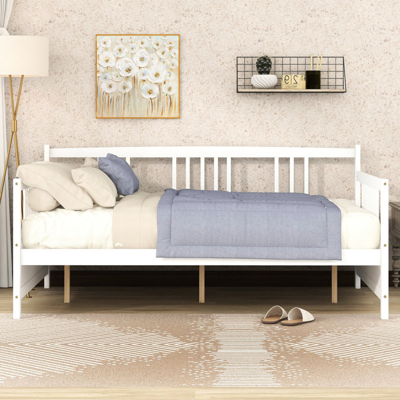 Lit de jour blanc avec pieds de soutien, multifonctionnel pour la chambre à coucher et l'espace de vie, espace de rangement supplémentaire fourni, pièce idéale, inclus