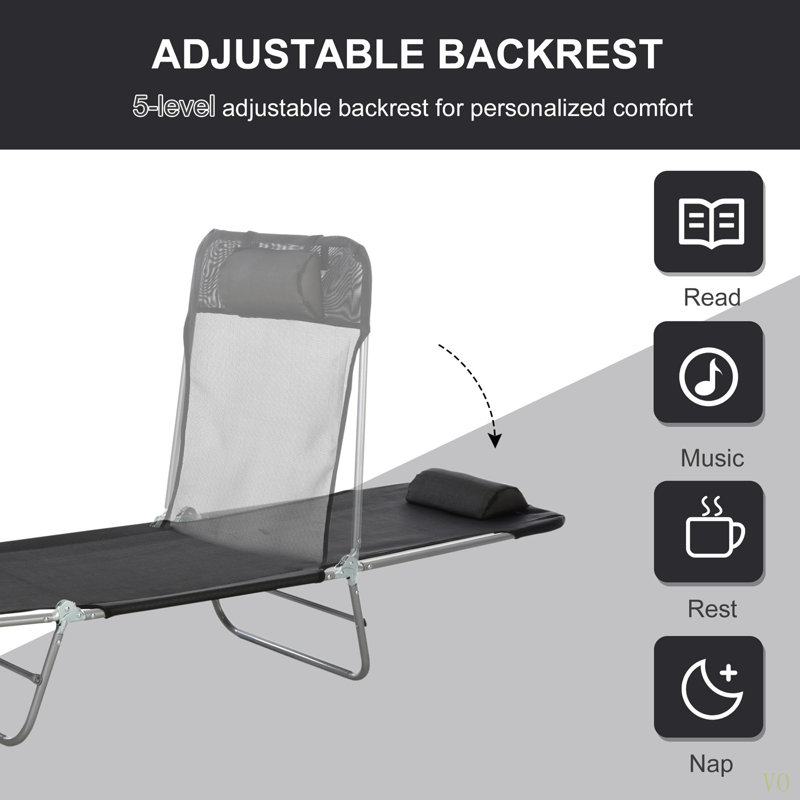Sun Lounger Folding Chaise Lounge Pool Chairs, Black