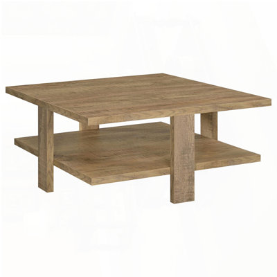 Square Coffee Table with Dual-Tier Surfaces – Mango Brown Finish
