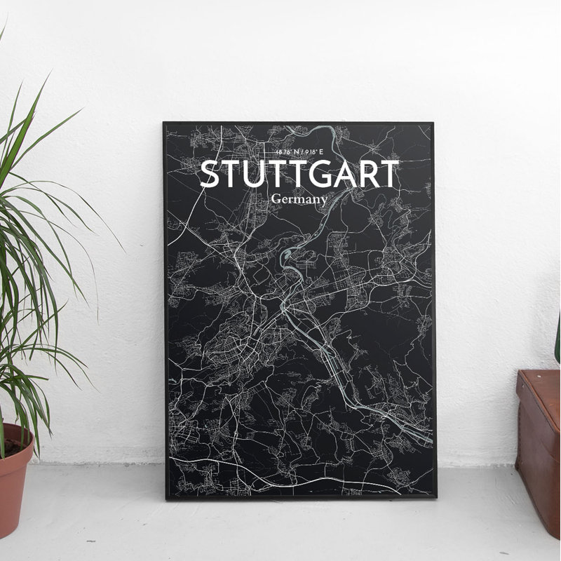 Stuttgart City Map 1 Piece Wall Art, 43.2cm H x 27.9cm W x 0.1cm D
