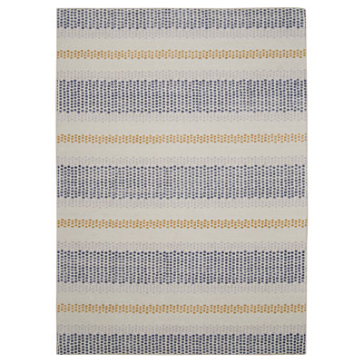 Anna-Sophia Dotted Stripe Ivory and Blue Indoor Outdoor Machine Washable Area Rug