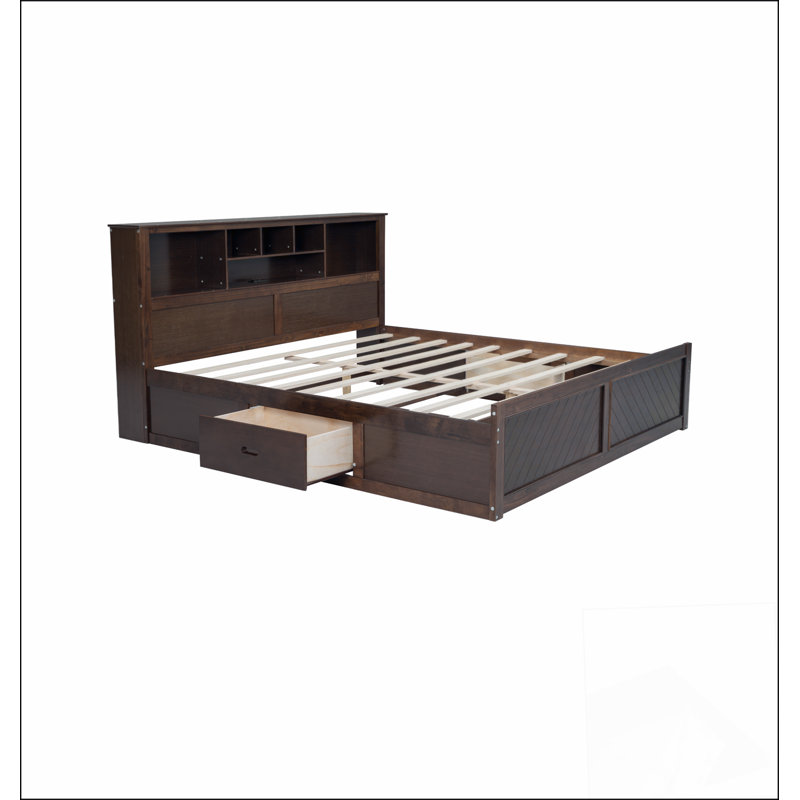 Lit plateforme très grand multi-rangement en bois, Bois