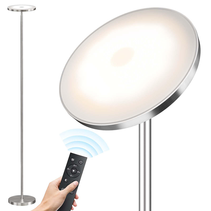 Super Bright LED Floor Lamp with Remote Control, Silver