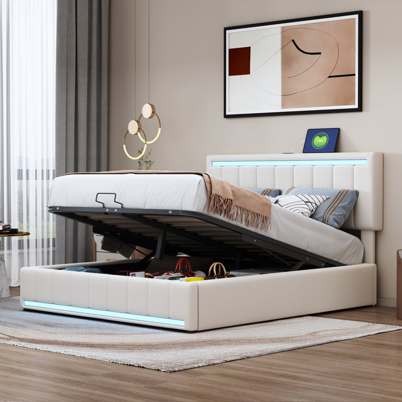 Lit standard avec rangement Kasiem, Double, Beige