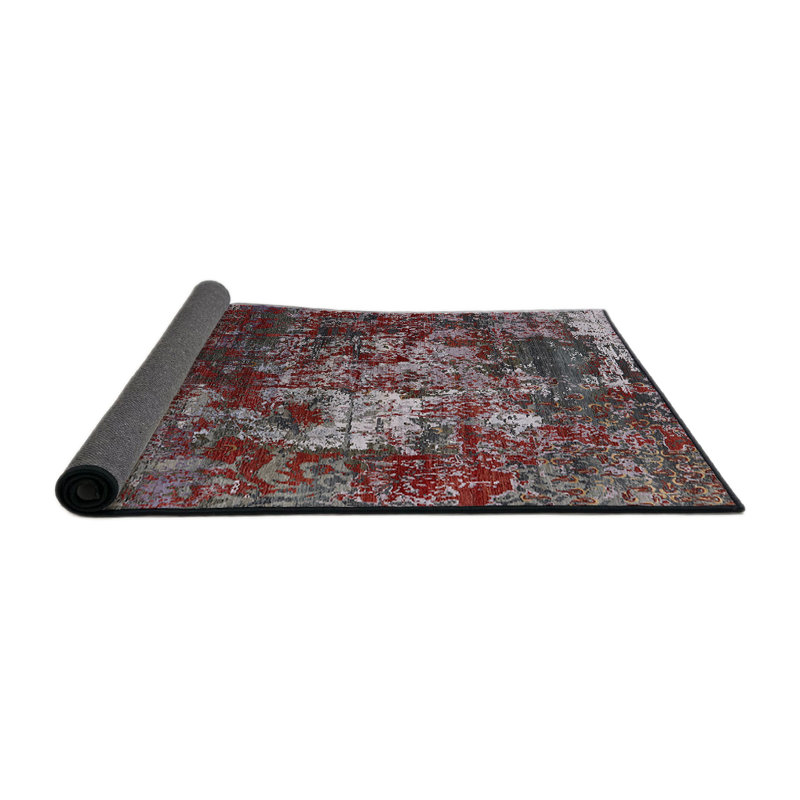 Tapis rouge / gris à motif abstrait Otteridge, Rond 7 pi