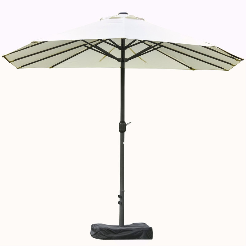 Parasol de patio rectangulaire extérieur en acier 15 'avec base, protection solaire et manivelle pour terrasse, Blanc