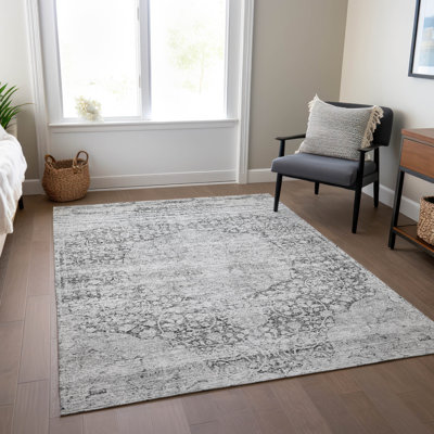 Machine Washable Indoor/Outdoor Cicel ACN1146 Gray Rug