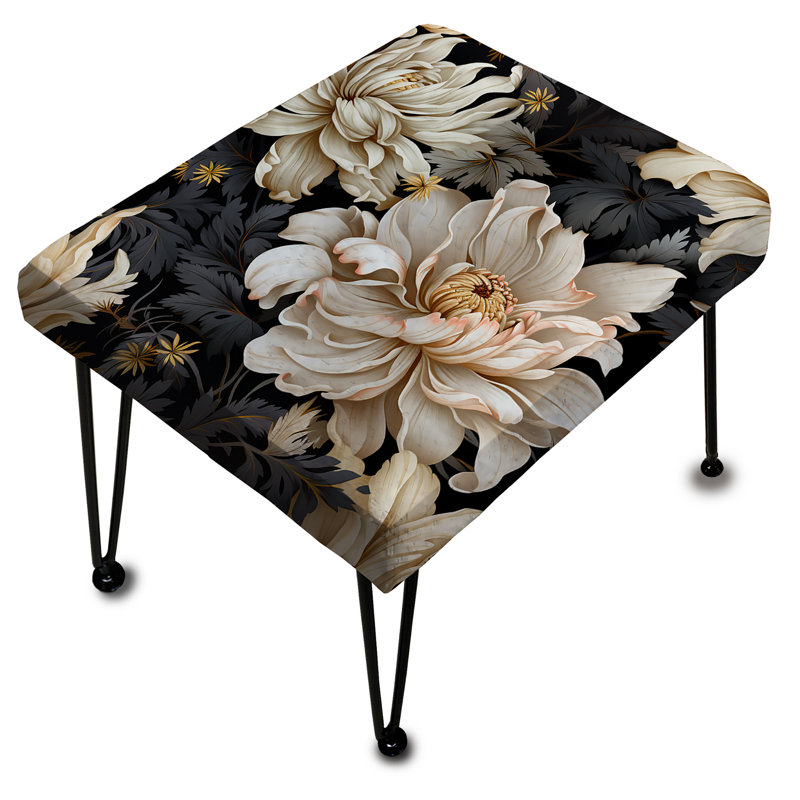 Golden Beige And Black Flowers Elegance - Glam Rectangle Ottoman