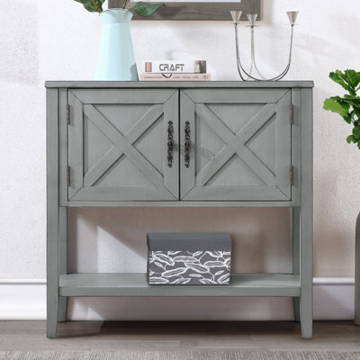 Console Tevrat Vintage | 4 tiroirs et tablette ouverte | Bois de pin massif et panneau de fibres à densité moyenne | Style classique avec rangement spacieux | Table de salon / canapé d'entrée