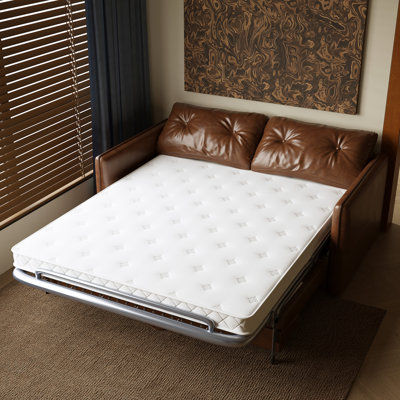 63" Modern Sleeper Sofa Bed, Oil Wax Leather Couch With High-Density Foam Cushions (Mattress Included)