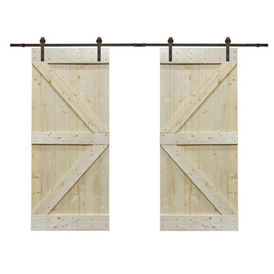 84'' Solid Wood Paneled Painted without Installation Hardware Kit Barn Door