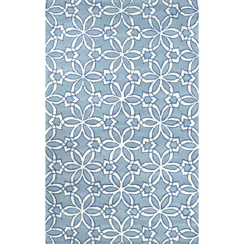 Tapis bleu en laine touffeté à la main Potomac, Rectangle 5 pi x 8 pi