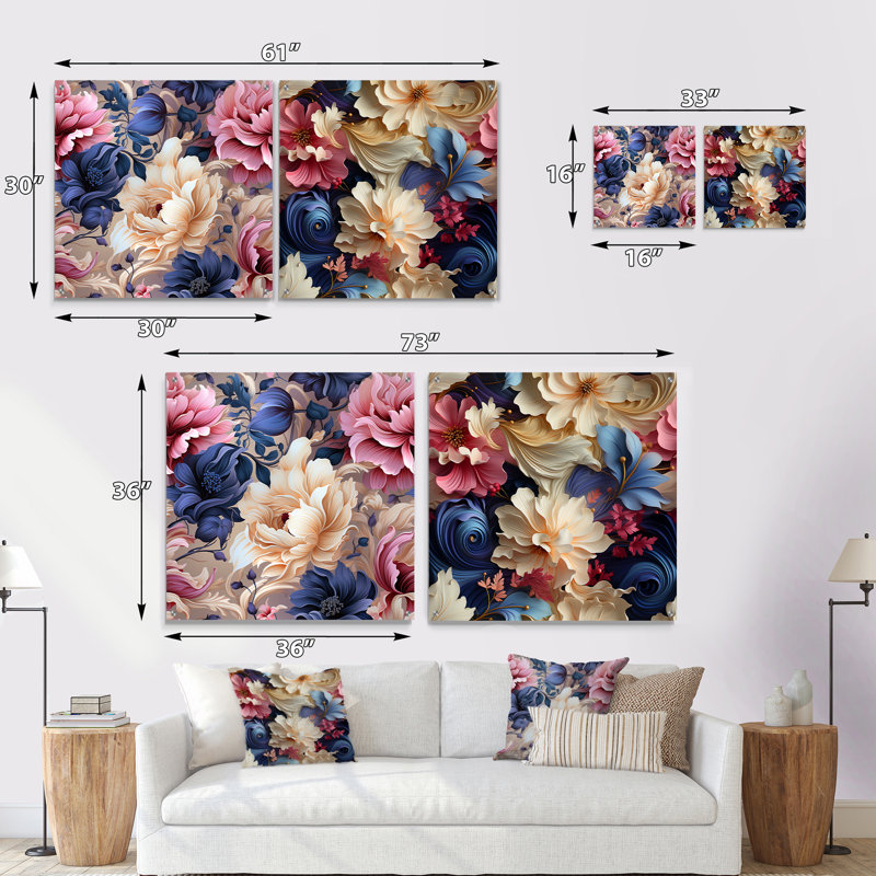 Mauve et blanc fleur spirale motif victorien, H 36 po x l 73 po