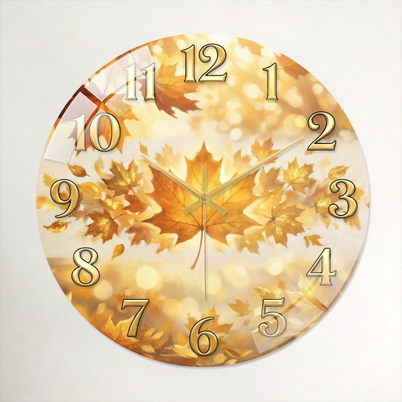 "Autumn Leaves", horloge murale en verre, 40 x 40 cm (15,7 x 15,7 pouces)