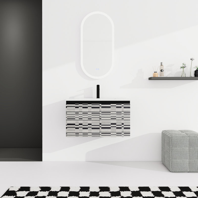 Meuble-lavabo moderne avec lavabo en céramique. 30 po. Porte à fermeture en douceur. Contreplaqué noir. Meuble-lavabo flottant ravissant. Sans fin