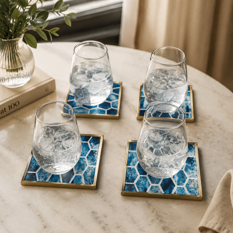 Ensemble de 4 sous-verres carrés décoratifs faits à la main