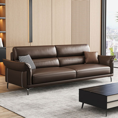 Dark coffee Genuine Leather Standard Sofa cushion Loveseat