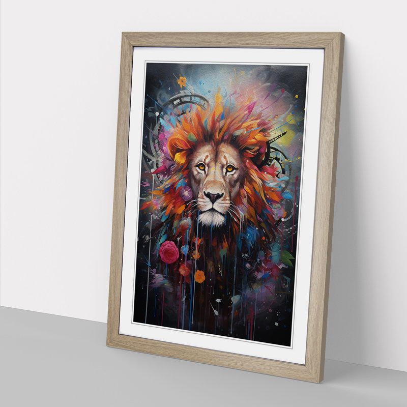 Lion Dadaism No.3 1 Piece Single Picture Frame Wall Art, 34cm H x 25cm W x 2cm D, Oak