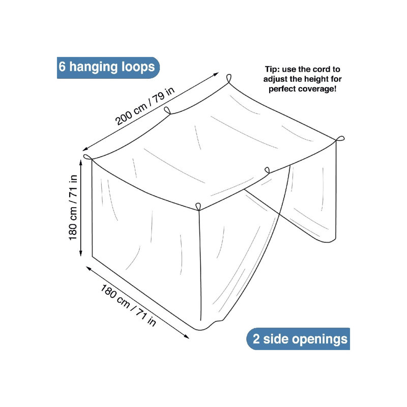 Mosquito Net for Single to King-Sized Beds 2 Side Openings 6 Hanging Loops