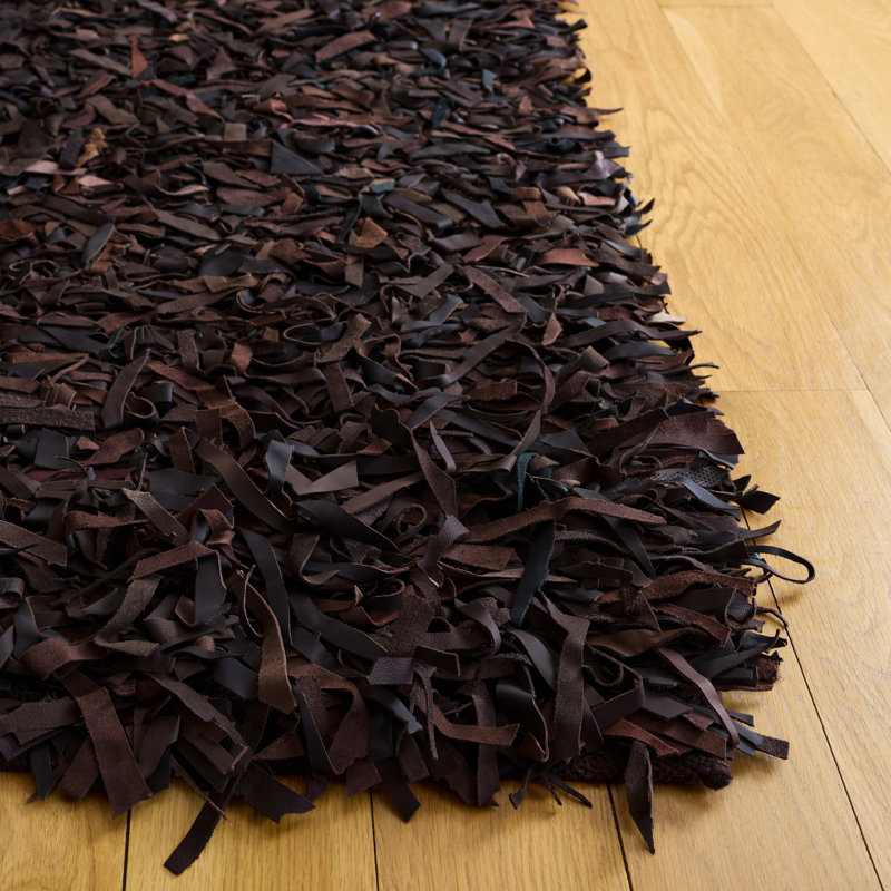 Tapis en coton tissé à la main de couleur unie brun foncé Arik, Rectangle 5 pi x 8 pi