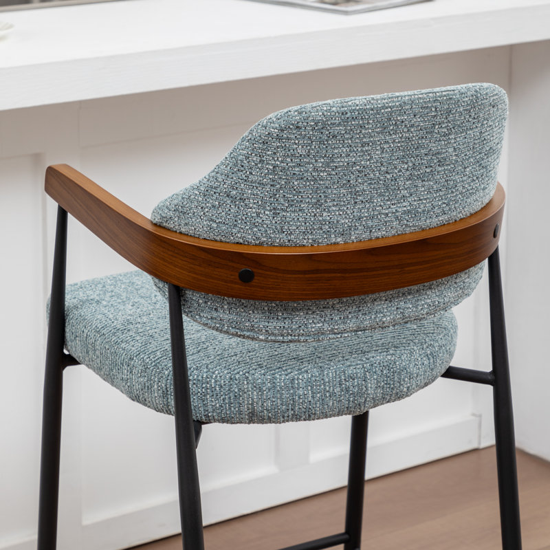 Tabouret de comptoir rembourré avec accoudoirs Devane, Bleu