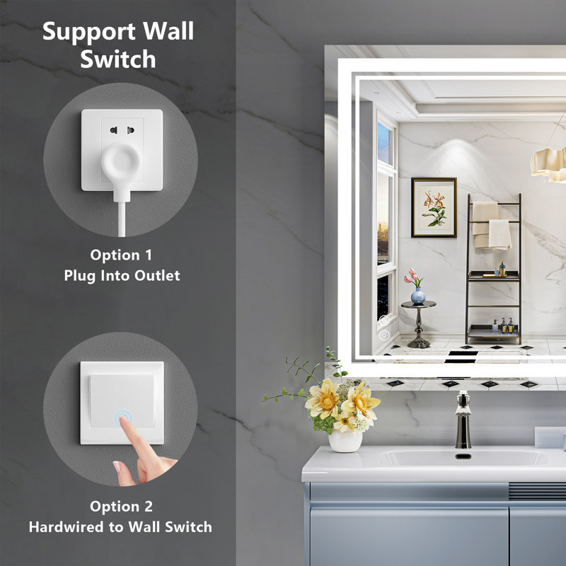 Jayce LED Vanity Mirror with Memory Function, 3 Color Temperatures & Dimmable Light, Anti-fog Tempered Glass ETL Listed Mirror