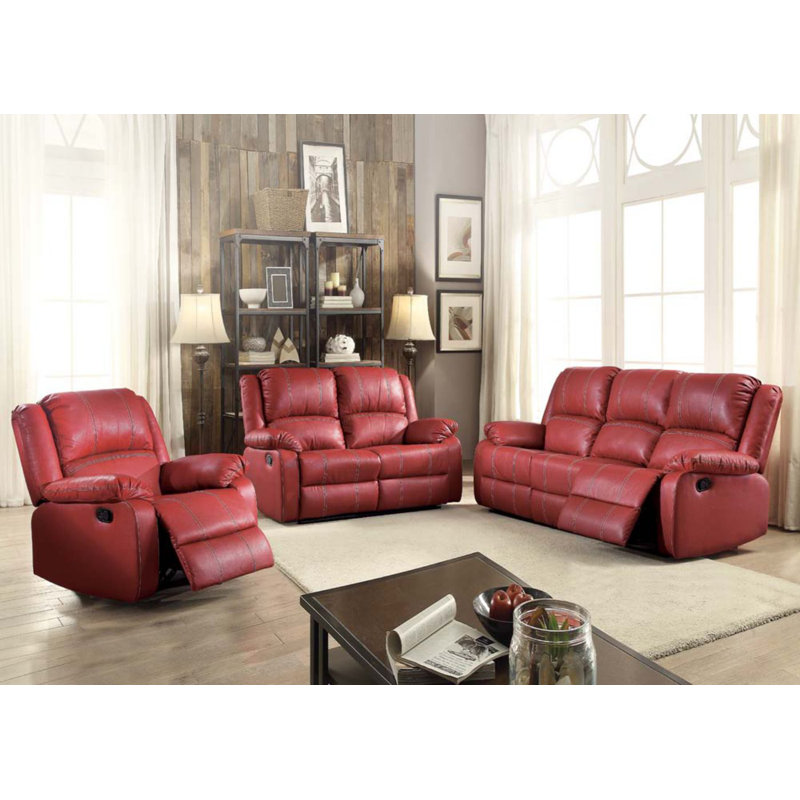 Hagar 60"L Upholstered Reclining Loveseat, Red Faux Leather