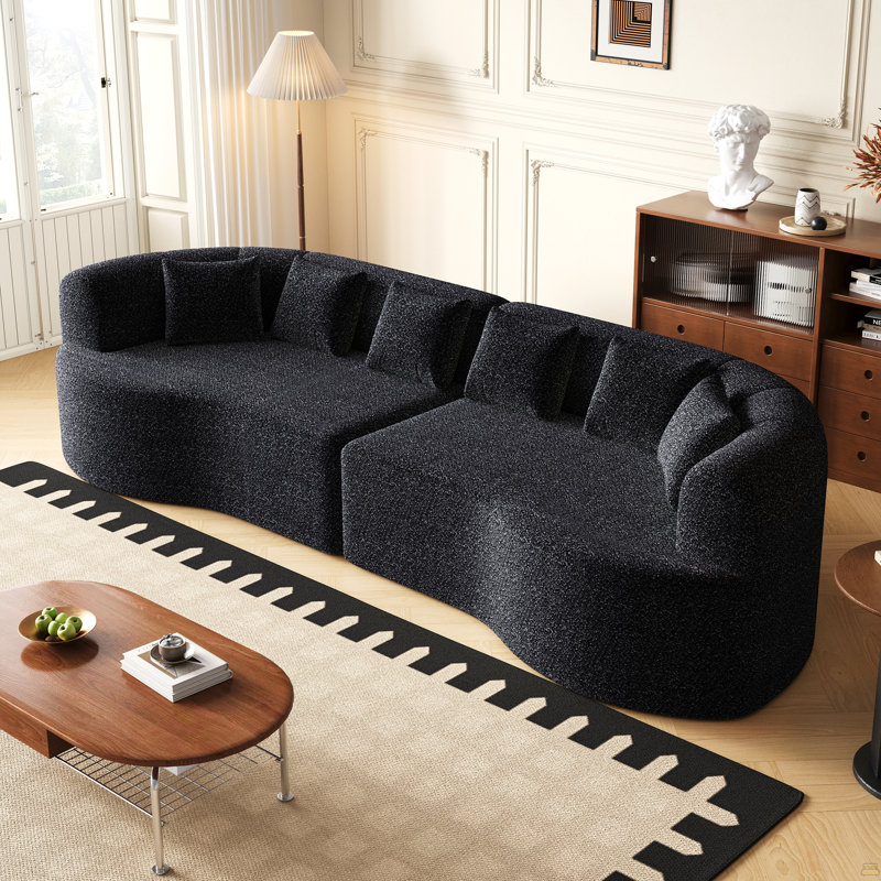 Canapé modulaire incurvé surdimensionné, 106,3 pouces, moderne et sans os avec 6 coussins, Chenille noir