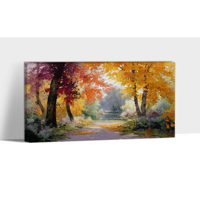 Grand art mural paysage d'automne - automne, décoration murale, art mural rétro sur toile pour le salon, peintures d'automne de la forêt pour le mur, impressions sur toile encadrées, 30 po x 60 po