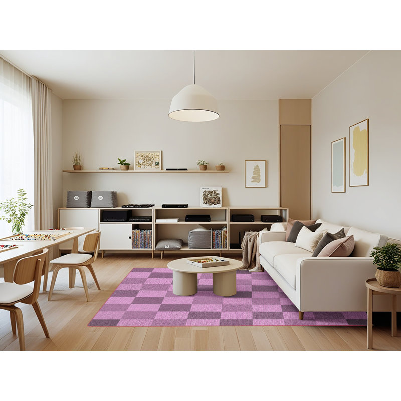 Tapis rose / mauve à carreaux Antonine, Rectangle 7 pi x 9 pi