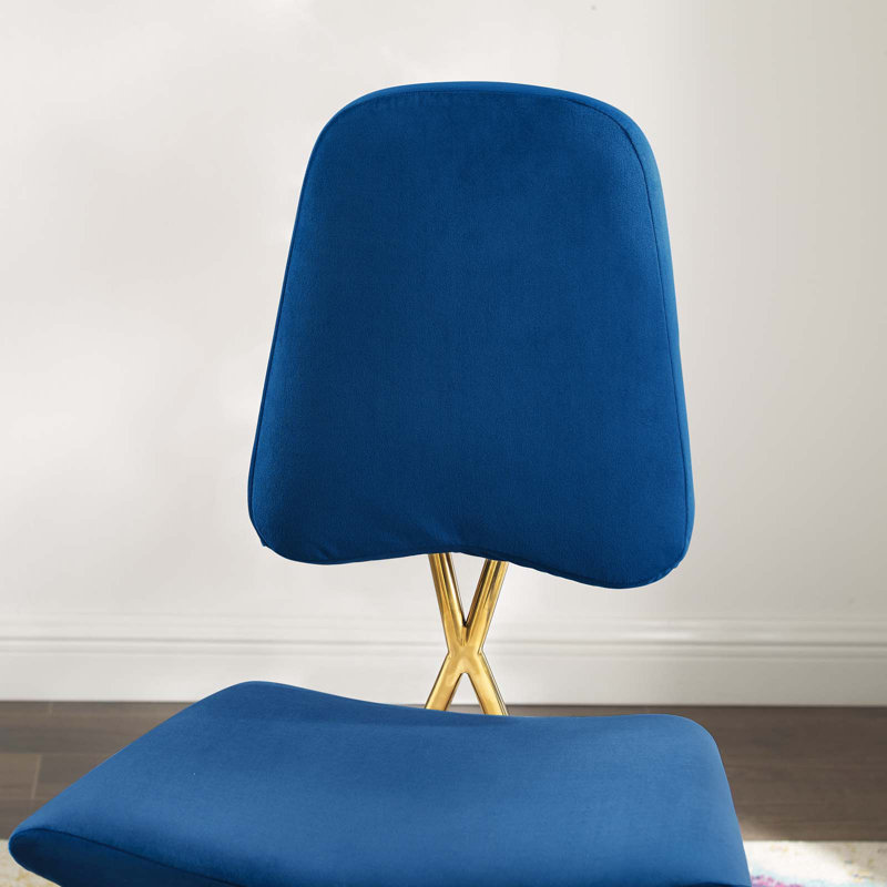 Navy Velvet Upholstered Counter Stool with Gold Stainless Steel Legs