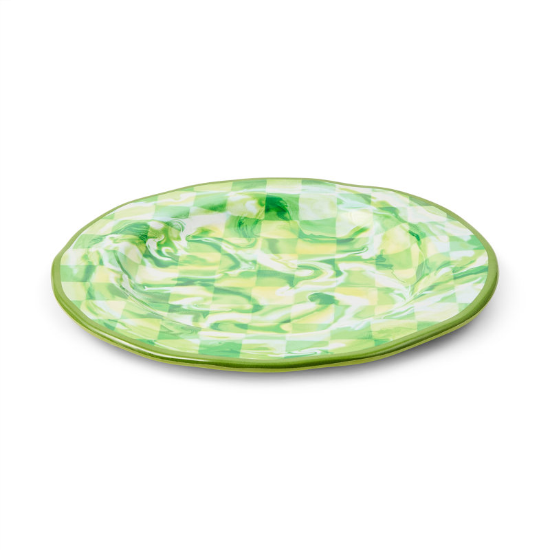 Green Marble Check Melamine Dinner Plates, Green