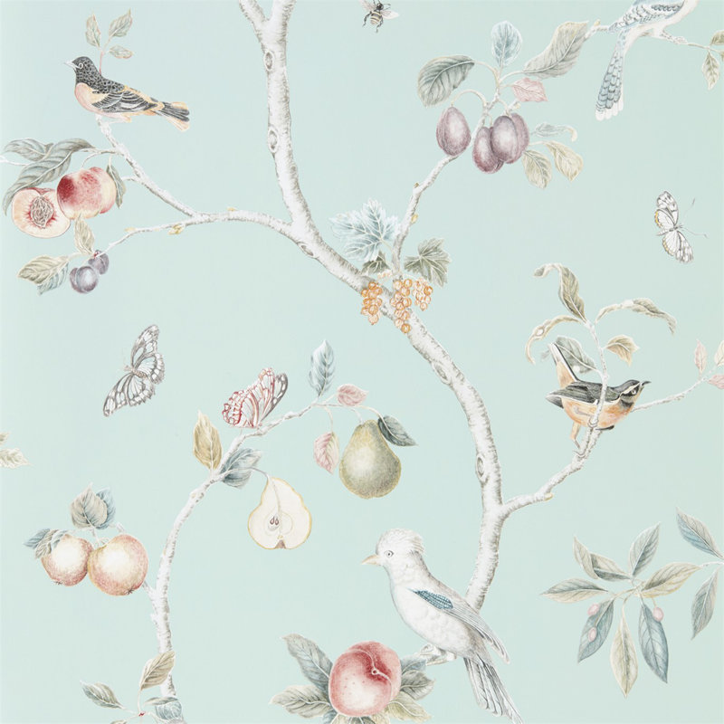 Fruit Aviary Wallpaper, Duck Egg/Multi