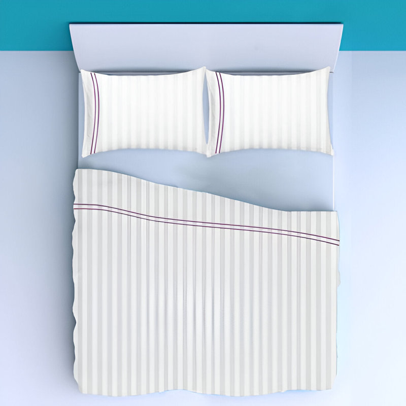 400TC Double Embroidery Sateen Stripe Cotton 4 Piece Sheet Set Fitted Sheet Fits Upto 16" Deep Pocket, Full XL Sheet Set