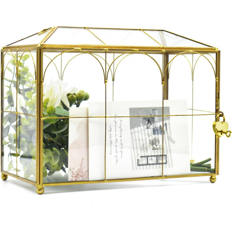 Terrarium en verre doré avec couvercle