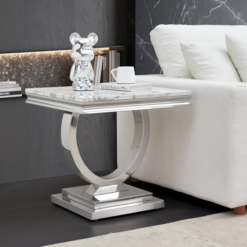Table de bout Traeshaun, Blanc, Argent argent