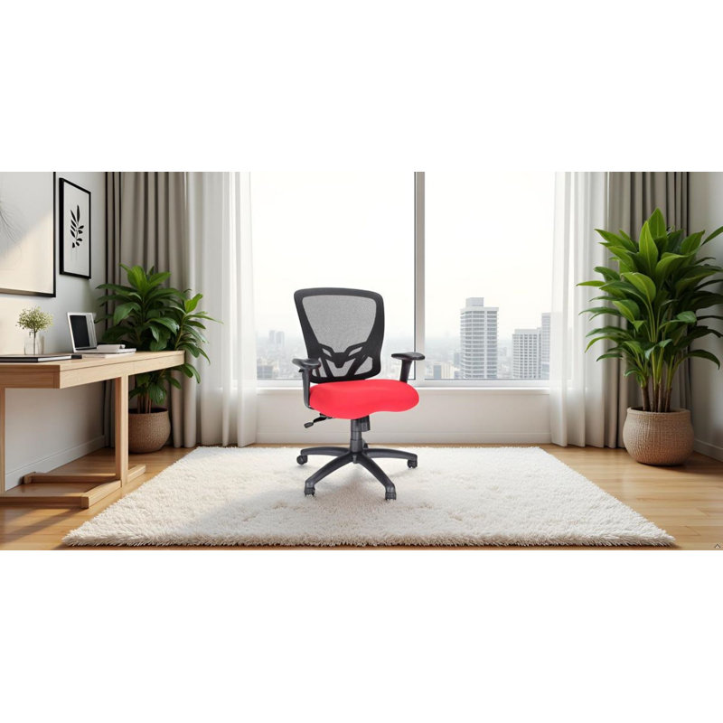 Zapp Mesh Back Office Chair with Back/Lumbar Support for Home and Office, Red Fabric Seat, Red