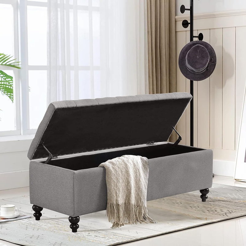 Repose-pieds capitonné avec rangement Brendalynn, Mélange de coton gris clair