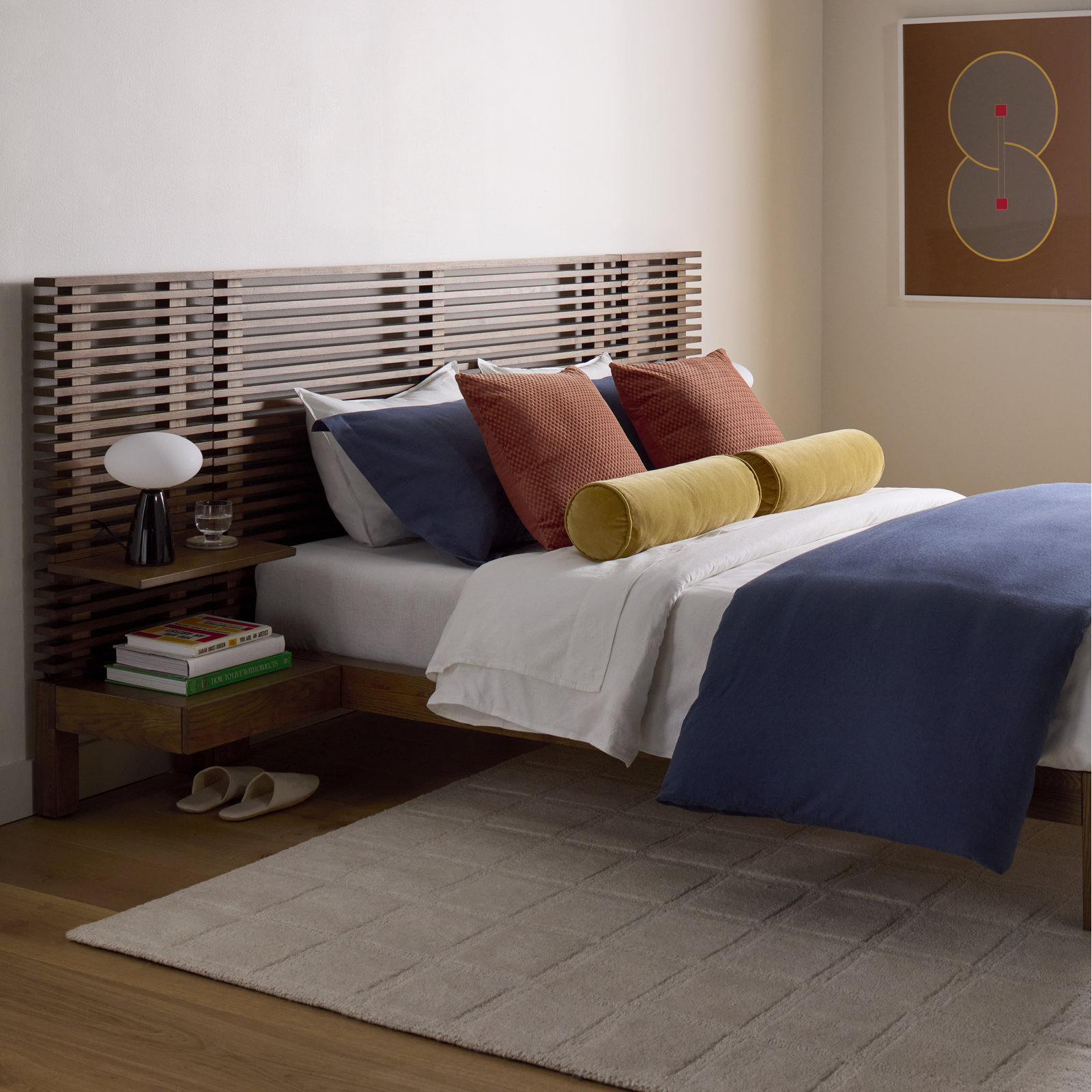 Finnian Solid Wood Panel Storage Bed, Full / Double, Walnut