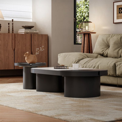 Blanc / noir microlite + table basse ovale en bois manufacturé