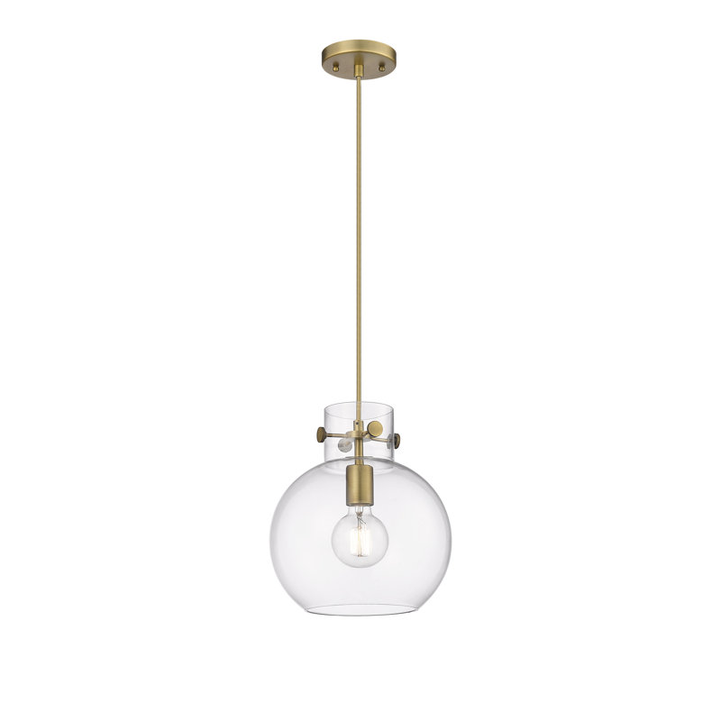 Luminaire suspendu à cordon 1 lumière 10 po Lantz, H 11,13 po x l 10 po x P 10 po, Transparent, Laiton brossé