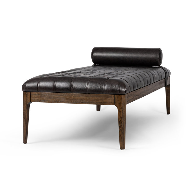 Joanna Leather Bench, Sonoma Black Genuine Leather