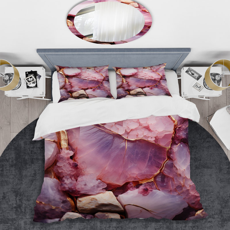 Ensemble de housse de couette Pink Amethyst Geode Essence I - Stone Geode, Housse de couette pour très grand lit et 2 très 