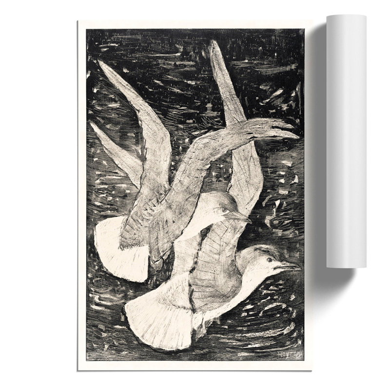 Two Flying Seagulls by Theo Van Hoytema - No Frame Painting, 42cm H x 30cm W x 0.1cm D