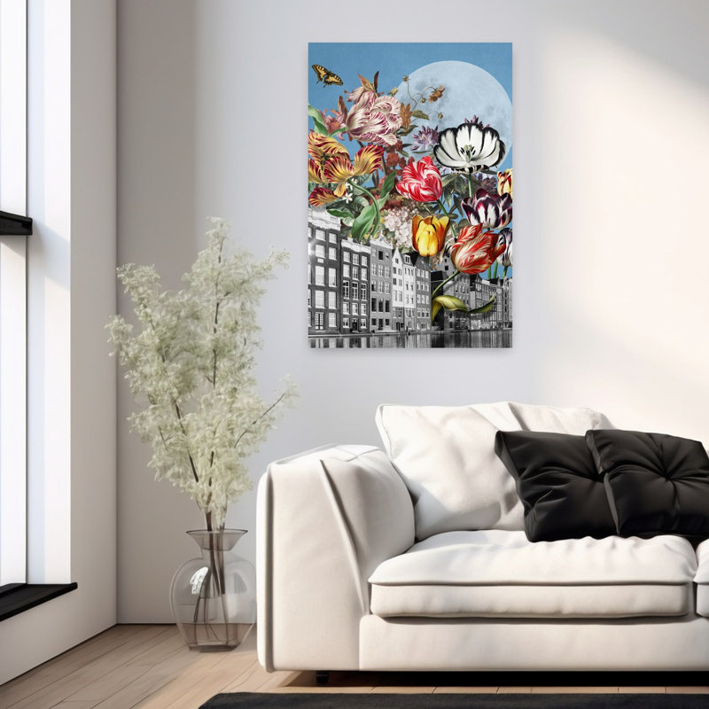 Art contemporain, tulipe papillon moderne, coloré, nature, printemps, H 36 po x l 24 po