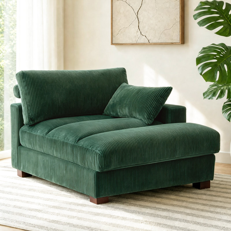 Chaise longue surdimensionnée en velours côtelé avec accoudoirs et coussins Bentura, Orienté à droite