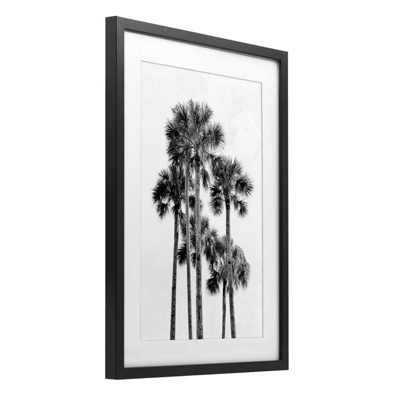 «Black & White Palm Tropics», reproduction d'art sous verre encadrée par Natalie Carpentieri, H 20 po x l 14 po